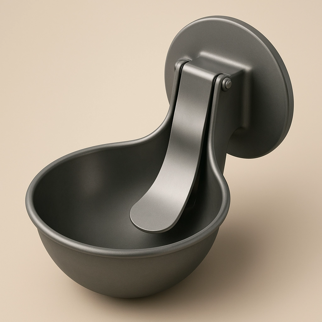 3D-Ansicht einer Pferdetränke für Weidefässer mit Niederdruckventil