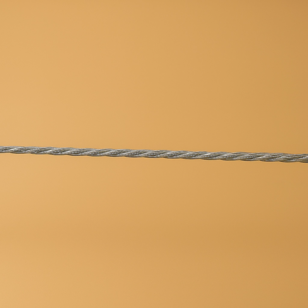 3D gerendertes Bild eines Metallkabels vor einem eintönigen Hintergrund in der Farbe #c9b69f.