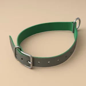 3D gerendertes Schafhalsband vor einfarbigem Hintergrund in #c9b69f, freigestellt, Studio-Licht, dezenter Schatten