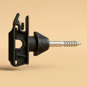 3D‑Rendering Band‑/Kordelisolator vor einfarbigem Hintergrund (#c9b69f); für Band bis 40 mm, Kordel bis 6 mm.